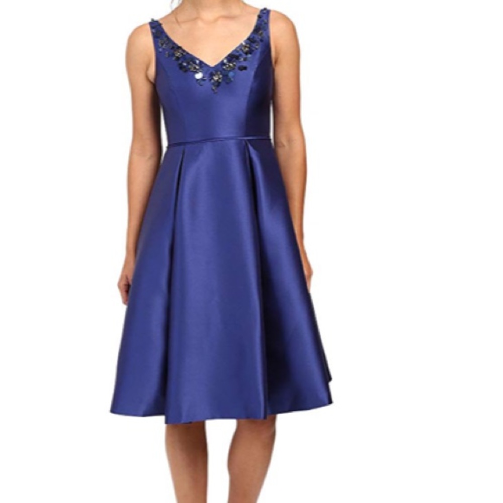 Adrianna Papell beaded v neck mikado dress